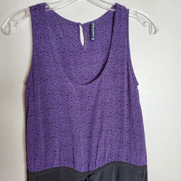Foreign Exchange 100% Silk Purple + Black Spotted Sleeveless Romper Size XS - Picture 3 of 12